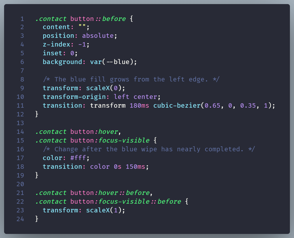 Code example showing the previus transformation set BEFORE the beginning of the animation.